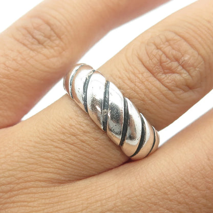 925 Sterling Silver Vintage Modernist Twisted Ribbed Band Ring Size 7.75