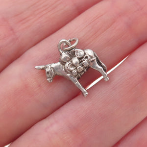 925 Sterling Silver Vintage Donkey Oxidized Charm Pendant