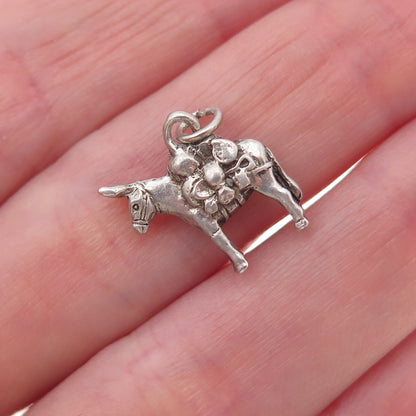 925 Sterling Silver Vintage Donkey Oxidized Charm Pendant