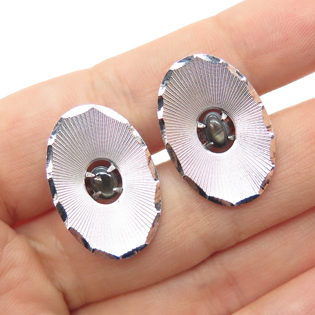 ANSON 925 Sterling Silver Antique Art Deco Real Black Sapphire Cufflinks