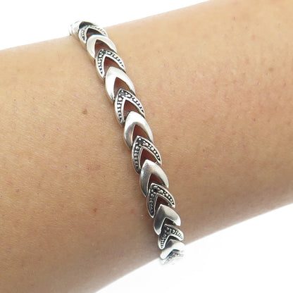 925 Sterling Silver Vintage Real Black Diamond Franco Link Bracelet 7"