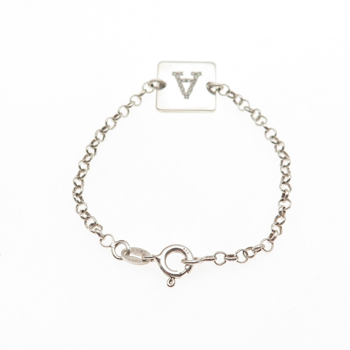 925 Sterling Silver Italy Round-Cut C Z Letter A Initial Rolo Link Bracelet 5"