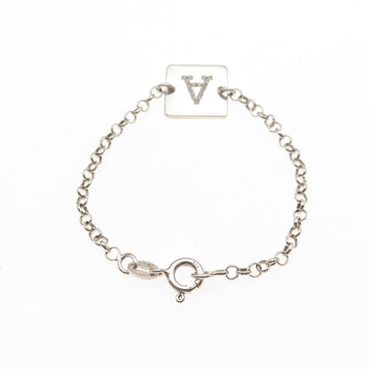 925 Sterling Silver Italy Round-Cut C Z Letter A Initial Rolo Link Bracelet 5"