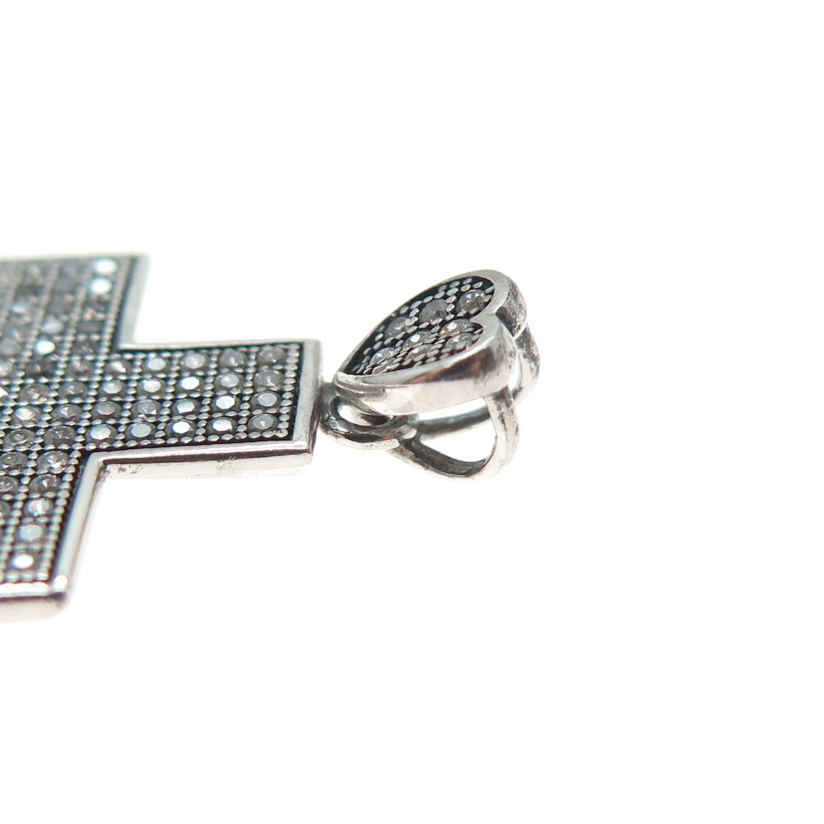 925 Sterling Silver Round-Cut C Z Sparkle Heart Cross Charm Pendant