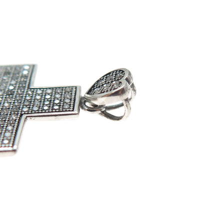925 Sterling Silver Round-Cut C Z Sparkle Heart Cross Charm Pendant