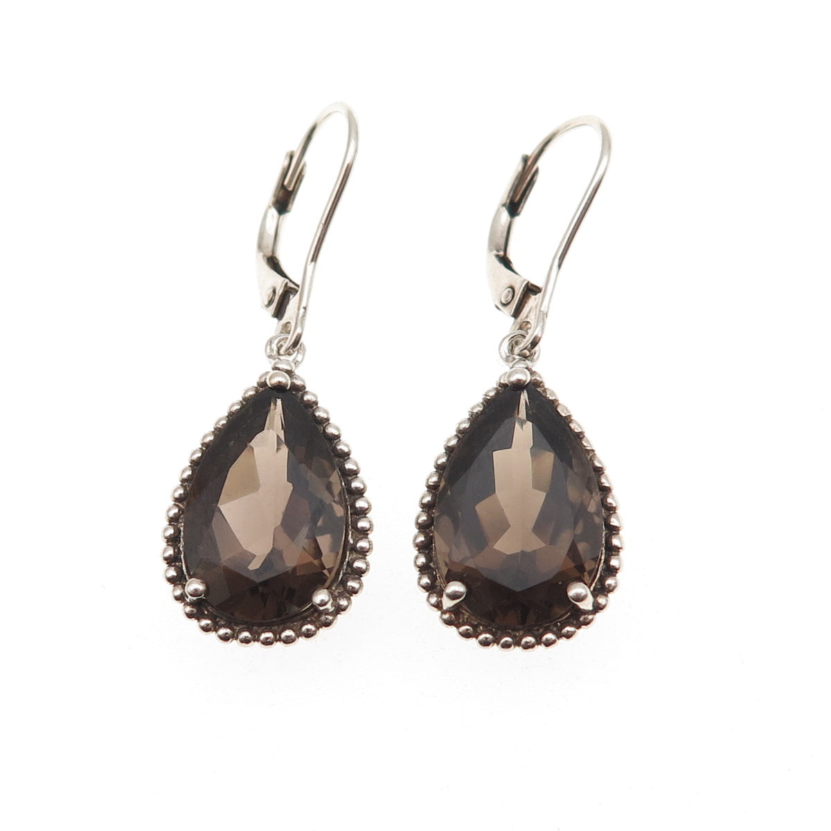 Michelle Albala 925 Sterling Silver Vintage Real Smoky Quartz Dangle Earrings