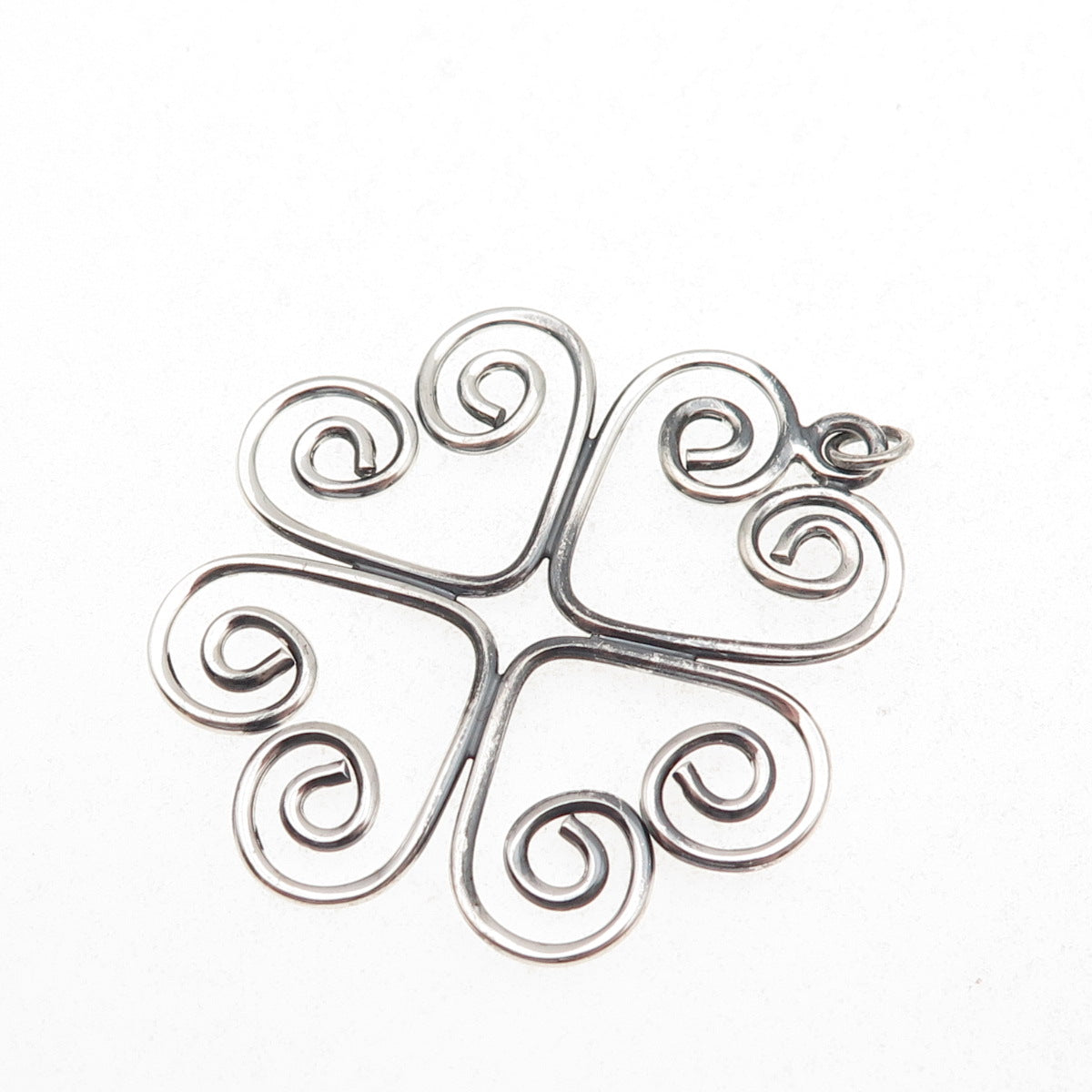 925 Sterling Silver Vintage Heart Clover Good Luck Oxidized Charm Pendant