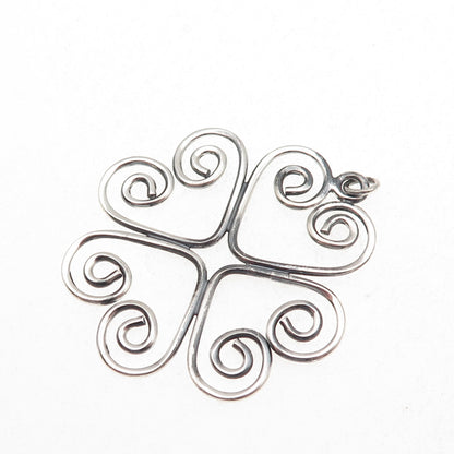 925 Sterling Silver Vintage Heart Clover Good Luck Oxidized Charm Pendant