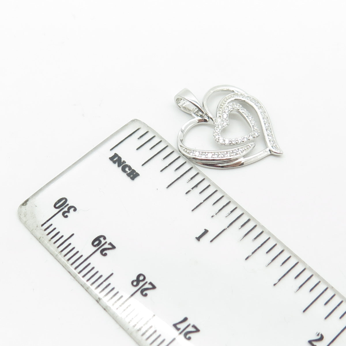 925 Sterling Silver Round-Cut C Z Sparkling Heart Pendant