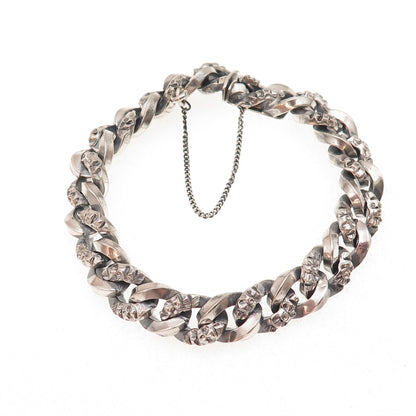 800 Silver Vintage European Curb Link Oxidized Bracelet 7"