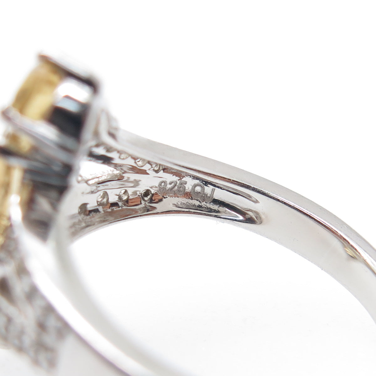 925 Sterling Silver Real Oval-Cut Citrine & White Topaz Bypass Ring Size 6.25