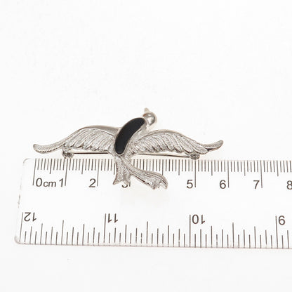 925 Sterling Silver Vintage Real Black Onyx Flying Bird Pin Brooch