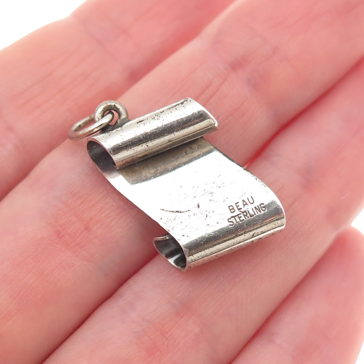 Beau 925 Sterling Silver Vintage Diploma Oxidized Charm Pendant