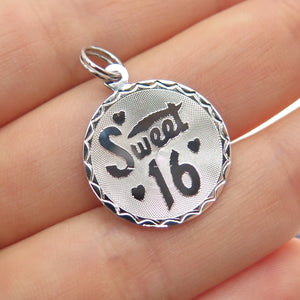 SPENCER 925 Sterling Silver Vintage Sweet 16 Mini Charm Pendant