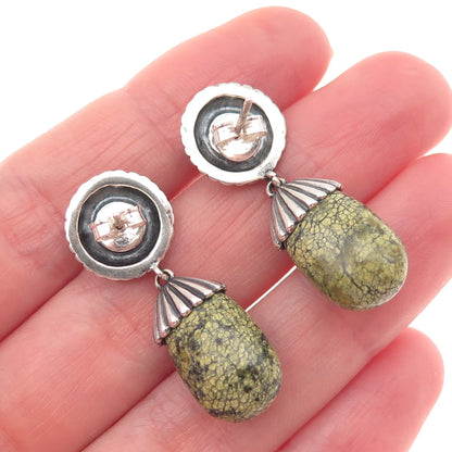 Carolyn Pollack Sterling Vintage Real Green Jasper Smoky Quartz Dangle Earrings