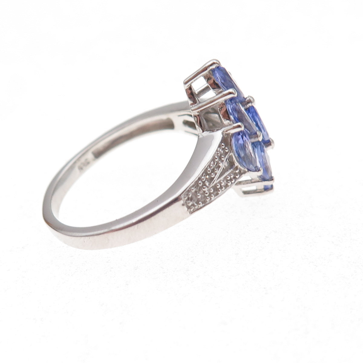 Chuck Clemency 925 Sterling Silver Real Tanzanite & White Topaz Ring Size 8