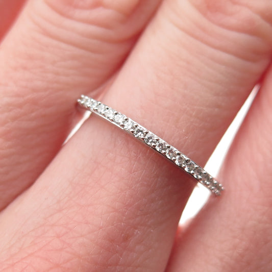 925 Sterling Silver Round-Cut C Z Stackable Half Eternity Ring Size 6.75