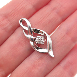 SUN 925 Sterling Silver Real Round-Cut Diamond Twisted Charm Pendant