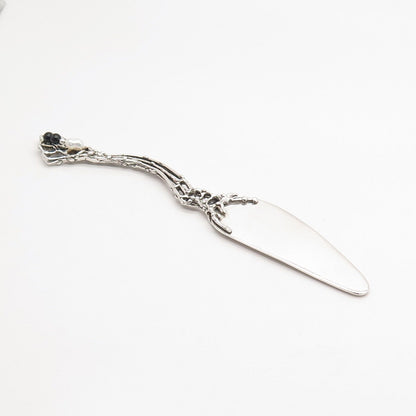 925 Sterling Silver Vintage Real Pearl & Black Onyx Gem Cake / Pie Server