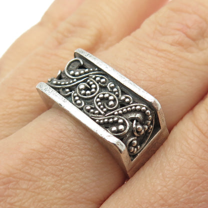 LOIS HILL 925 Sterling Silver Vintage Granulated Scroll Oxidized Ring Size 8.25