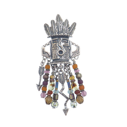 ROBERT SHIELDS Old Pawn Sterling Multi-Crystal Kachina Brooch (missing 1 arrow)
