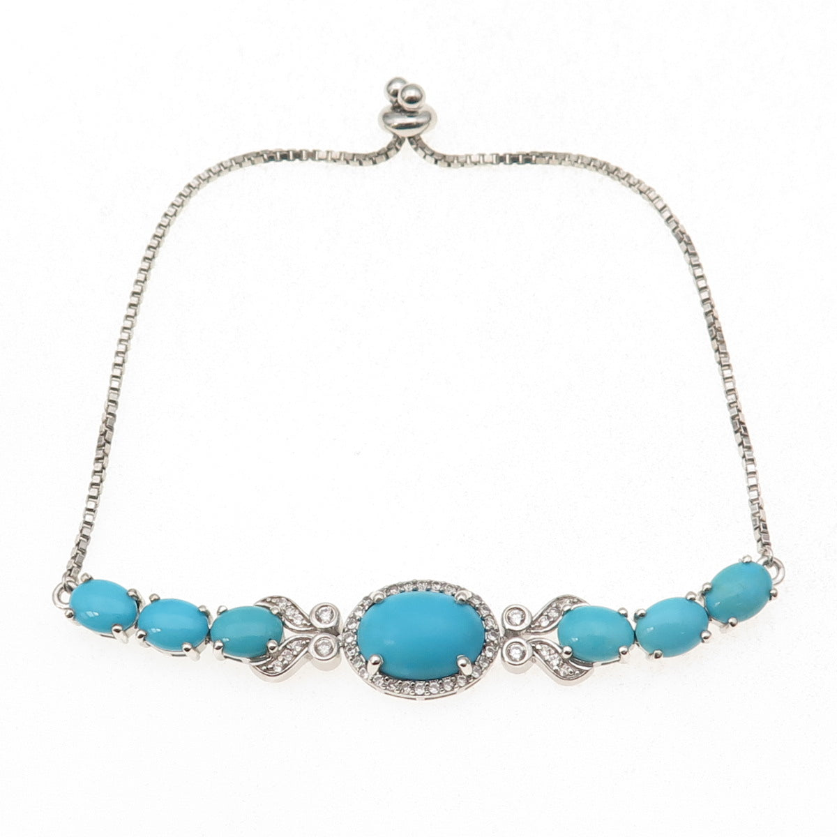 Chuck Clemency Sterling Silver Real Turquoise & Topaz Adjustable Bracelet 7-9.5"