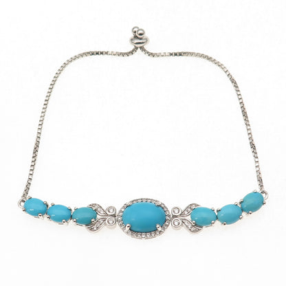 Chuck Clemency Sterling Silver Real Turquoise & Topaz Adjustable Bracelet 7-9.5"