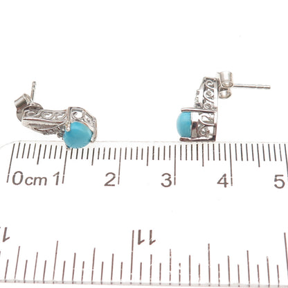 Chuck Clemency 925 Sterling Silver Real Turquoise & White Topaz Heart Earrings