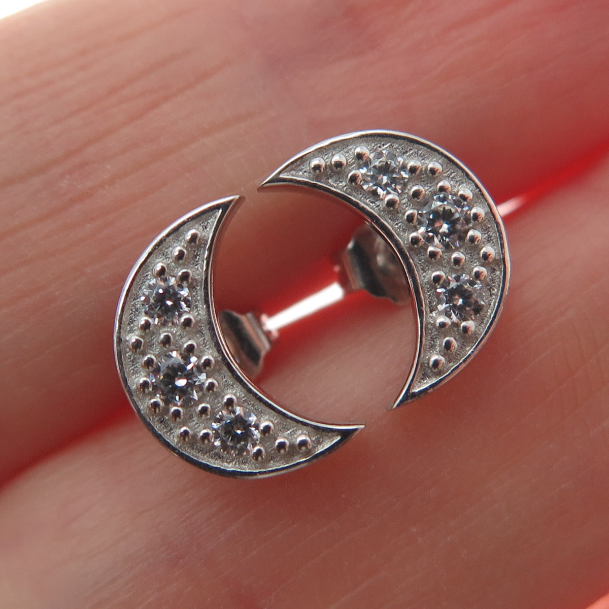 925 Sterling Silver Round-Cut C Z Crescent Moon & Star Interchangeable Earrings