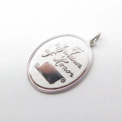 925 Sterling Silver Vintage Griffith & Sons Co "To My Matron of Honor" Pendant