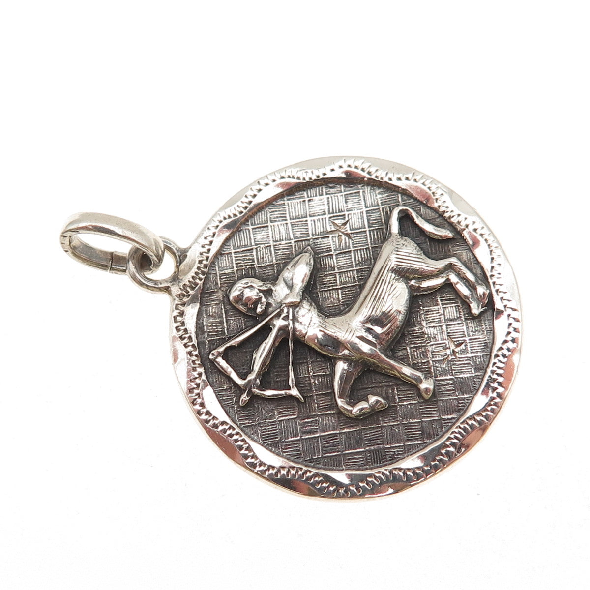 925 Sterling Silver Vintage Sagittarius Zodiac Sign Oxidized Charm Pendant