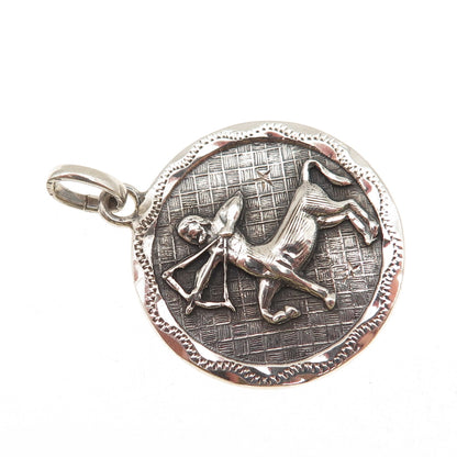 925 Sterling Silver Vintage Sagittarius Zodiac Sign Oxidized Charm Pendant