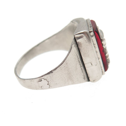 Silver-Tone Antique Art Deco Enamel Roman Warrior Ring Size 6.5