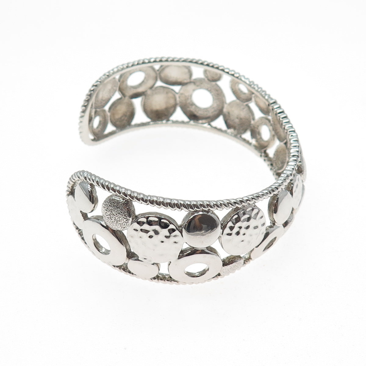 925 Sterling Silver Vintage Modernist Disc Adjustable Cuff Bracelet 7.5"