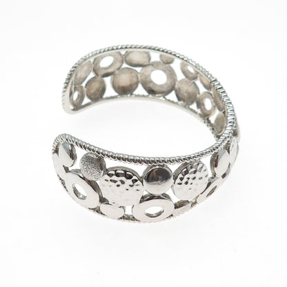 925 Sterling Silver Vintage Modernist Disc Adjustable Cuff Bracelet 7.5"