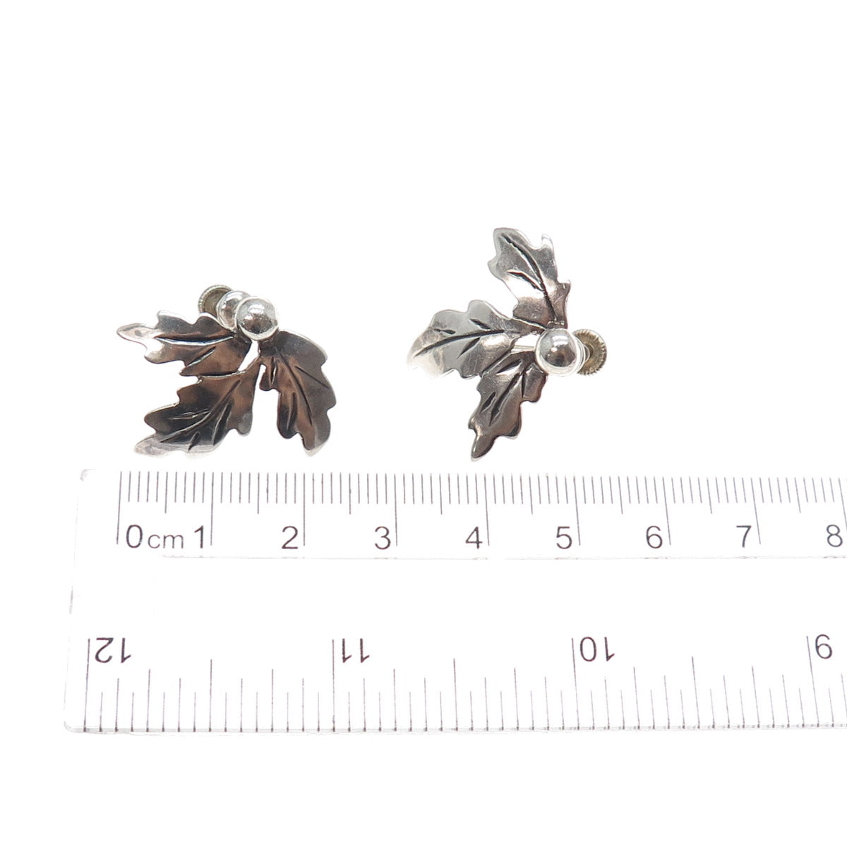 925 Sterling Silver Vintage Oak Leaf Oxidized Screw Back Earrings