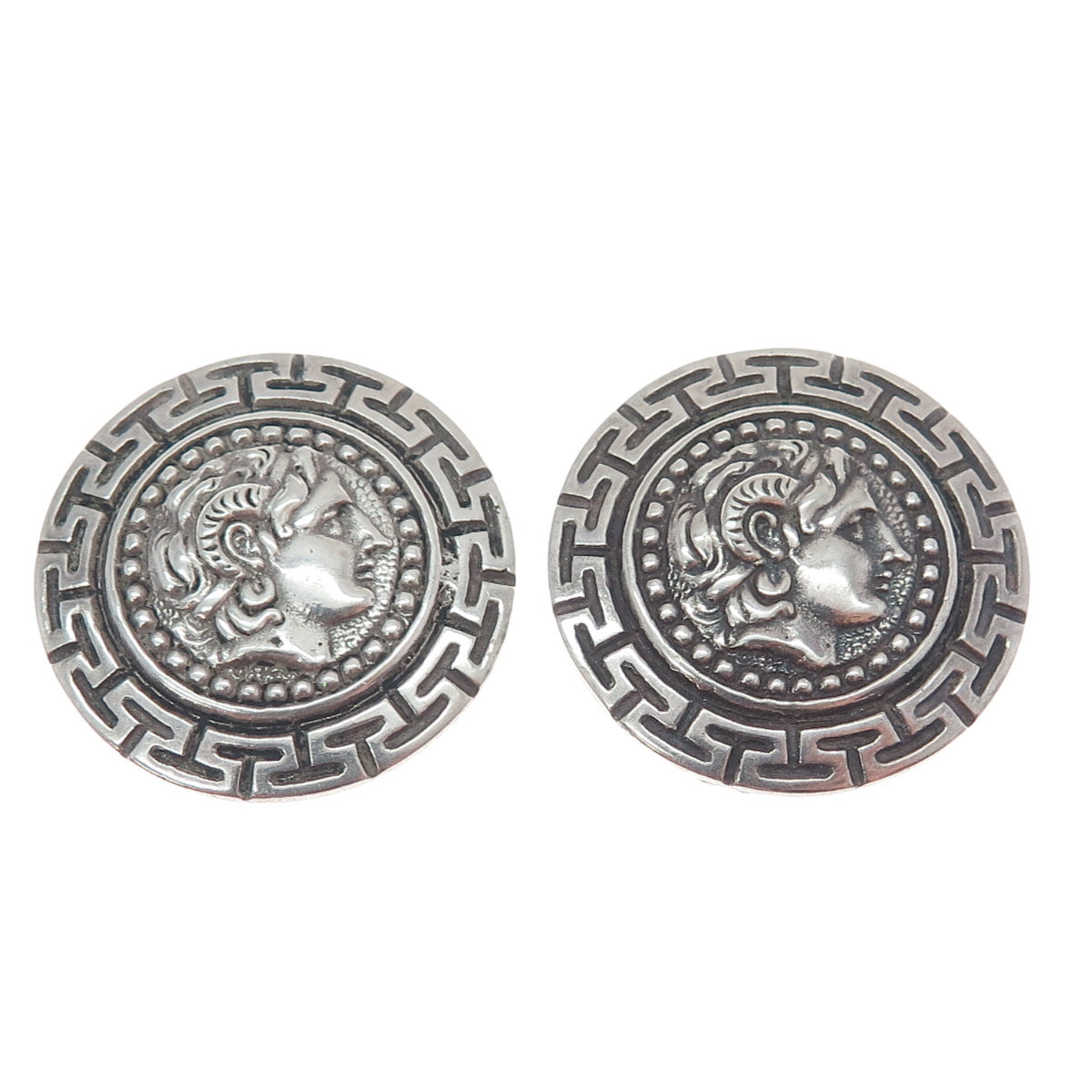 925 Sterling Silver Vintage Alexander The Great Oxidized Clip On Earrings