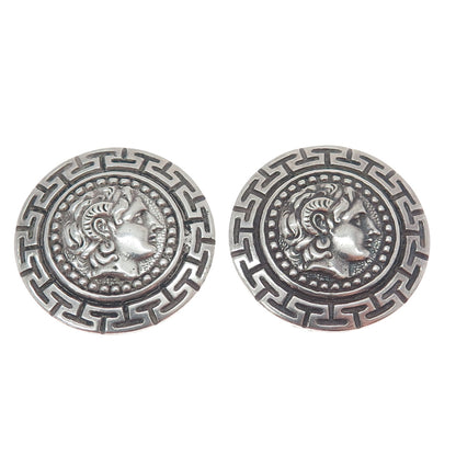 925 Sterling Silver Vintage Alexander The Great Oxidized Clip On Earrings