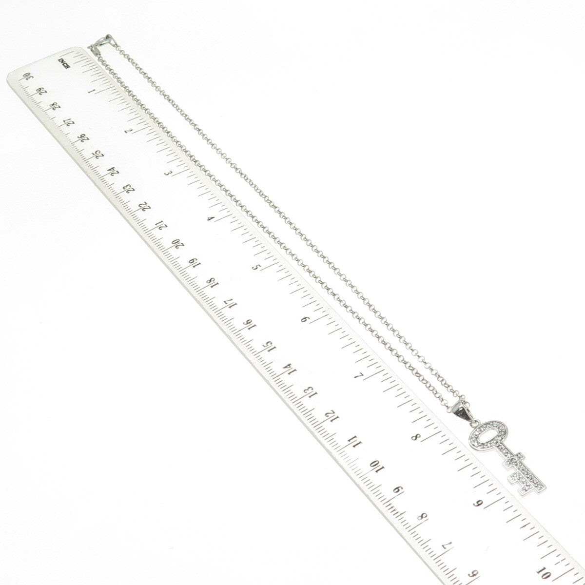 925 Sterling Silver Round-Cut C Z Key Rolo Chain Necklace 16"