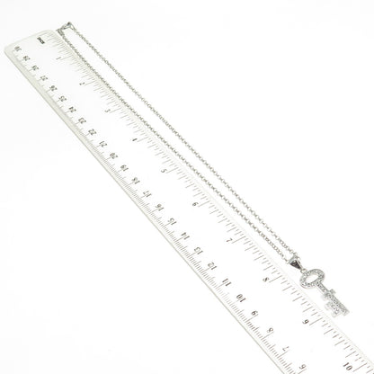 925 Sterling Silver Round-Cut C Z Key Rolo Chain Necklace 16"