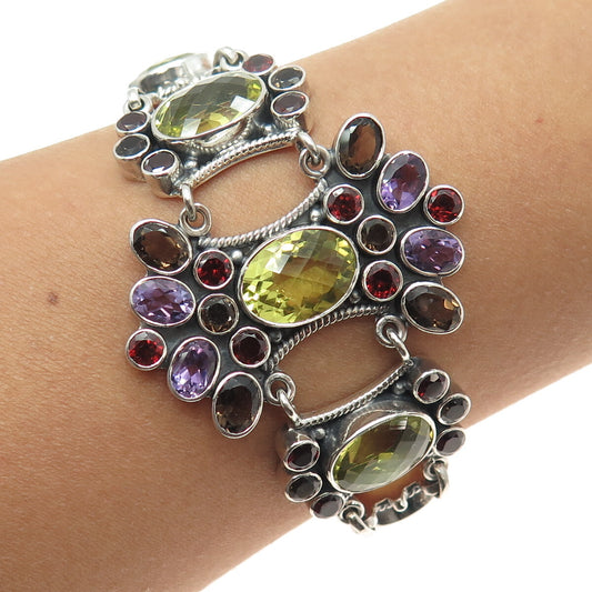 NICKY BUTLER 925 Sterling Vintage Amethyst Quartz Citrine & Garnet Bracelet 7.5"