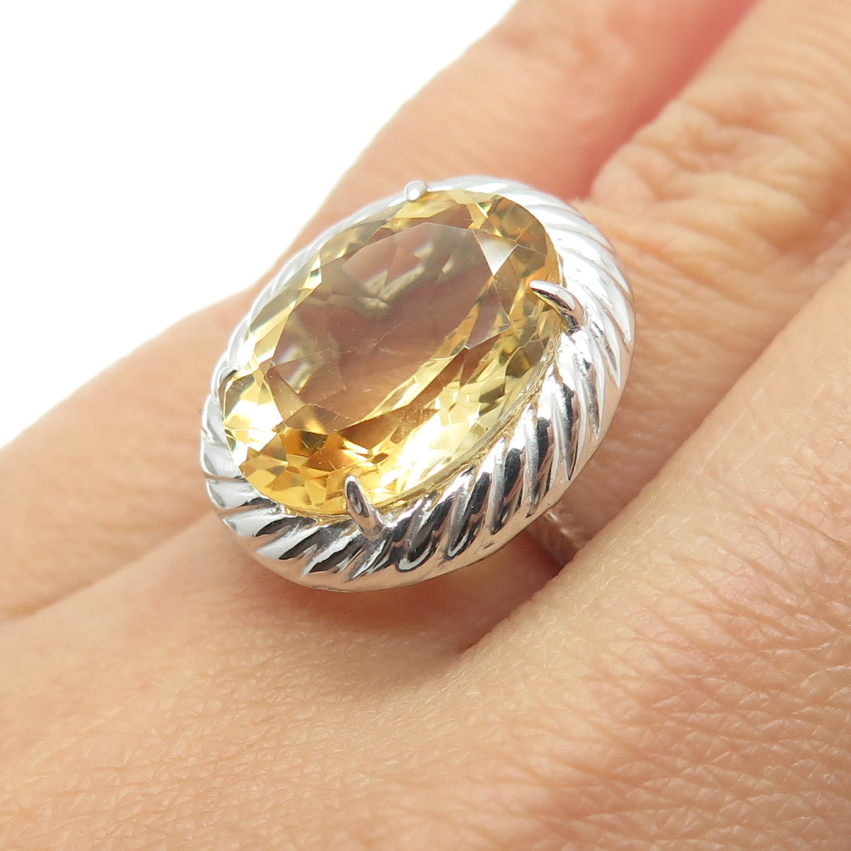 925 Sterling Silver Real Oval-Cut Citrine Ring Size 6.25