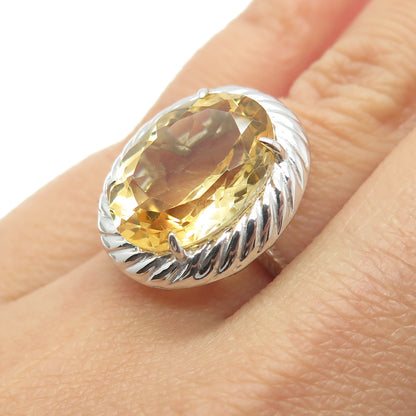 925 Sterling Silver Real Oval-Cut Citrine Ring Size 6.25