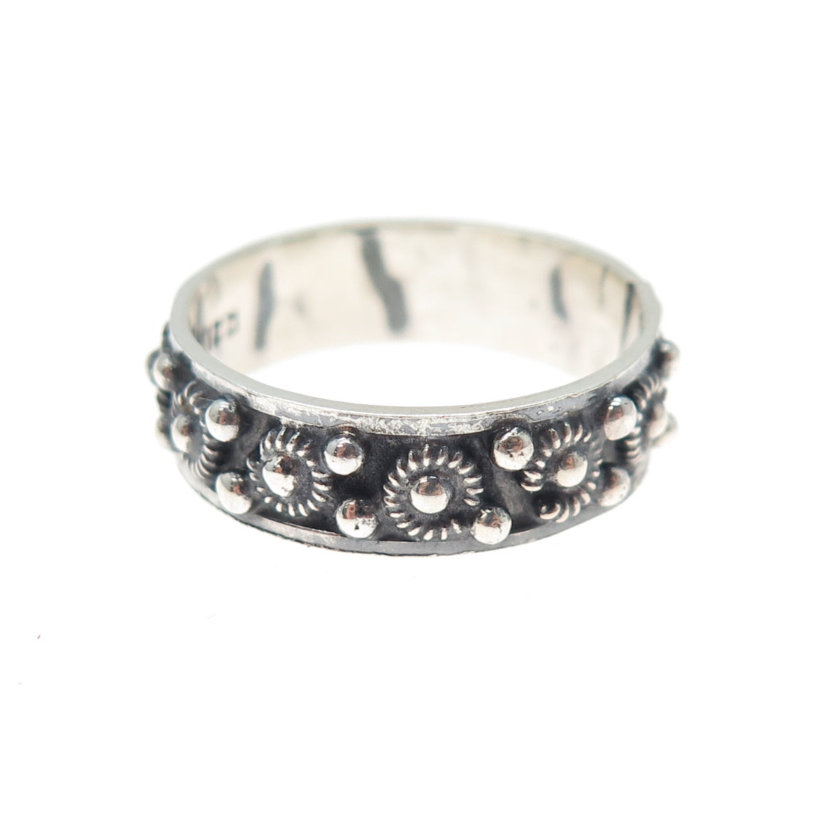 925 Sterling Silver Vintage Mexico Cannetille Band Oxidized Ring Size 9.25