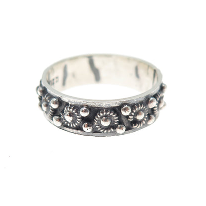 925 Sterling Silver Vintage Mexico Cannetille Band Oxidized Ring Size 9.25