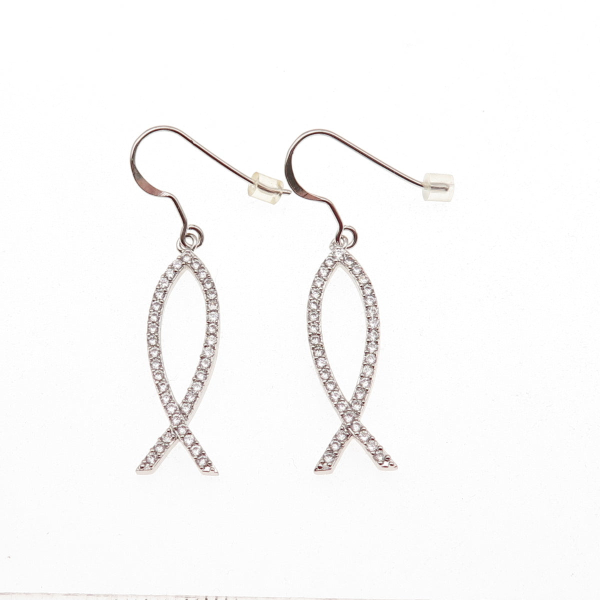 925 Sterling Silver Round-Cut C Z Pisces Zodiac Sign Dangle Earrings