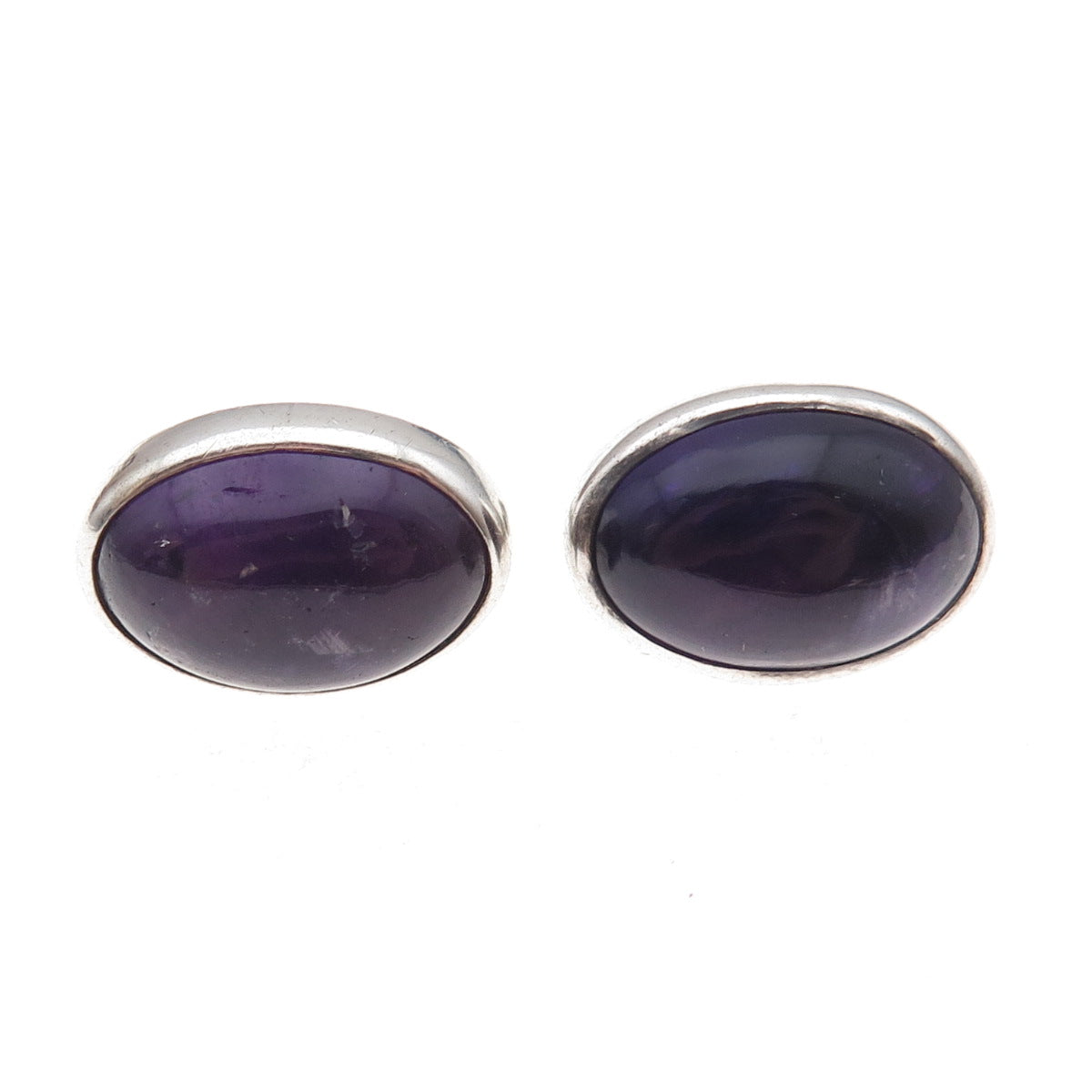 925 Sterling Silver Vintage Mexico Real Amethyst Oxidized Screw Back Earrings