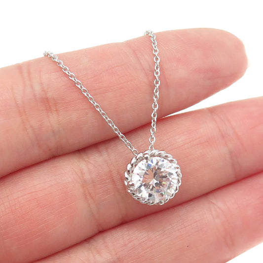 925 Sterling Silver Round-Cut Shaped C Z Rolo Chain Necklace 18"