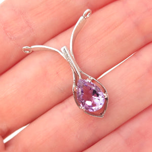 925 Sterling Silver Vintage Real Pear-Cut Amethyst Centerpiece Slide Pendant