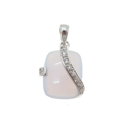 AK Aziz Kahili 925 Sterling Silver Real Chalcedony & Round-Cut C Z Charm Pendant